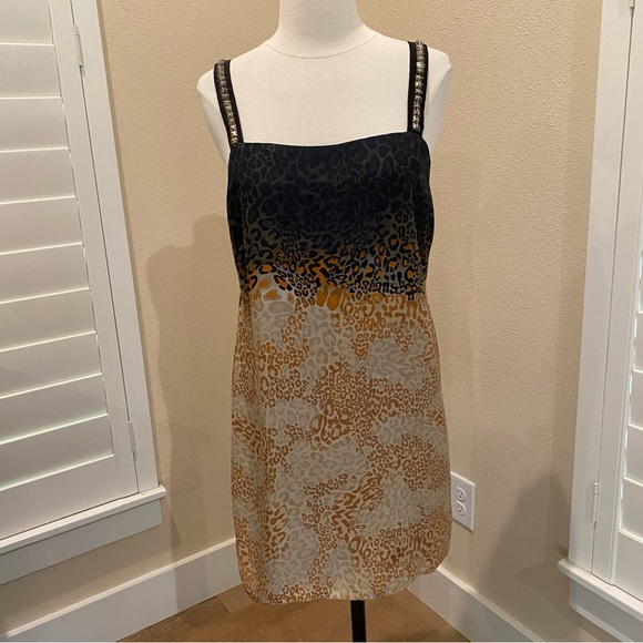 Animale Brazil Silk Slip Mini Dress Animal Print Beads Low Back Lined Medium 38 - Picture 1 of 10